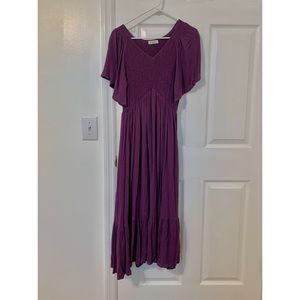 Purple smocked ruffle maternity dress (In Loom/Pink Blush)